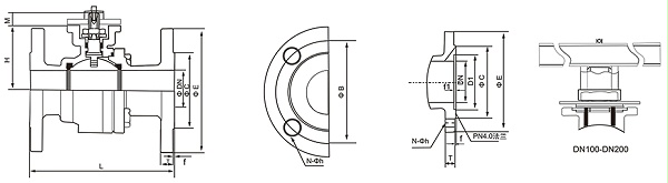 OSAQ941电动法兰式球阀外形尺寸图